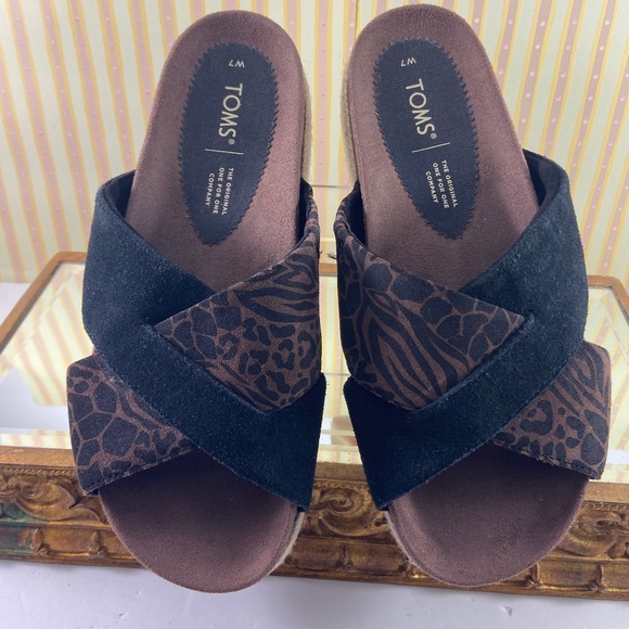 Toms Black and Brown Patterned Wedges - Picture 6 of 14